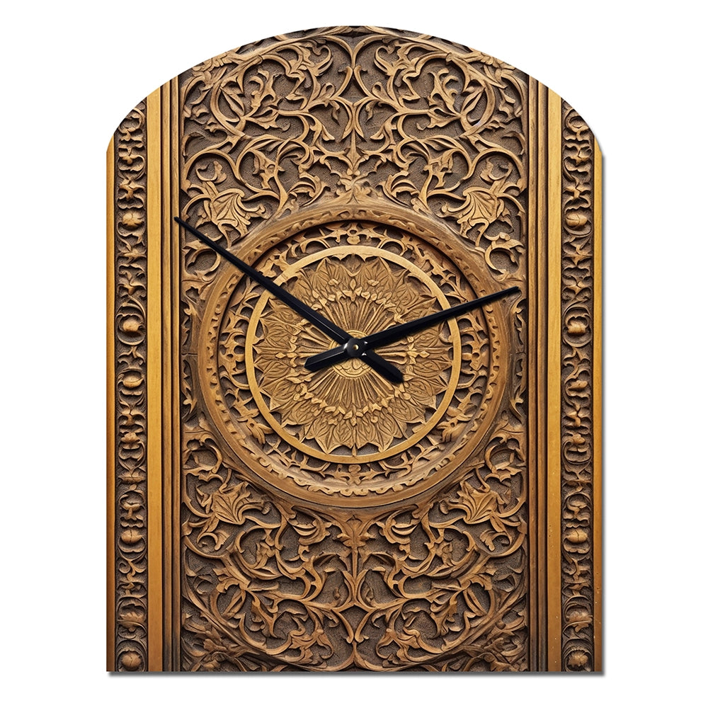 Old Carved Wooden Door VIII - Asymmetric Metal Wall Clock