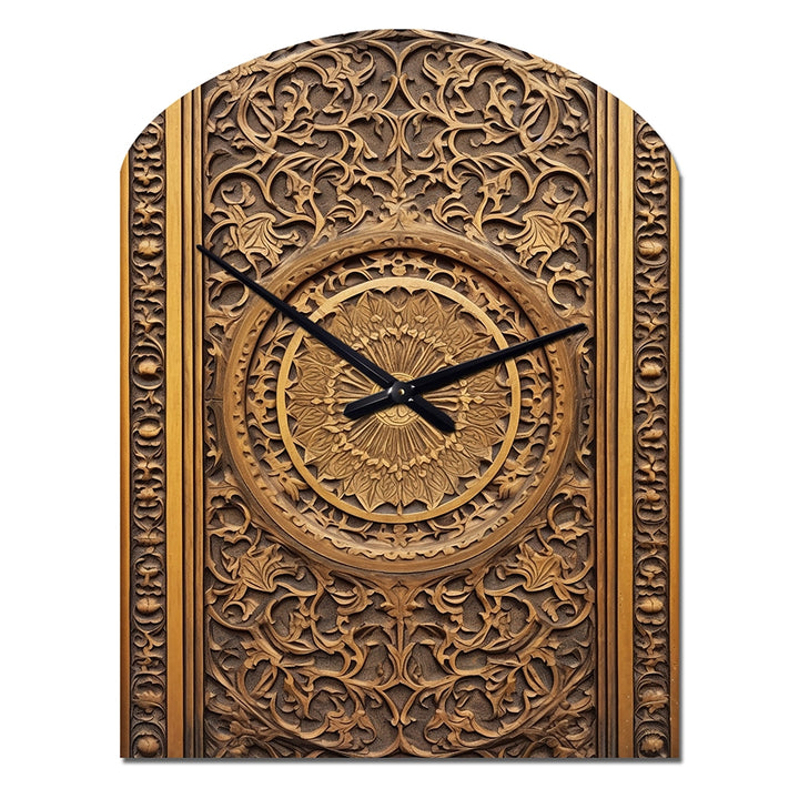 Old Carved Wooden Door VIII - Asymmetric Metal Wall Clock