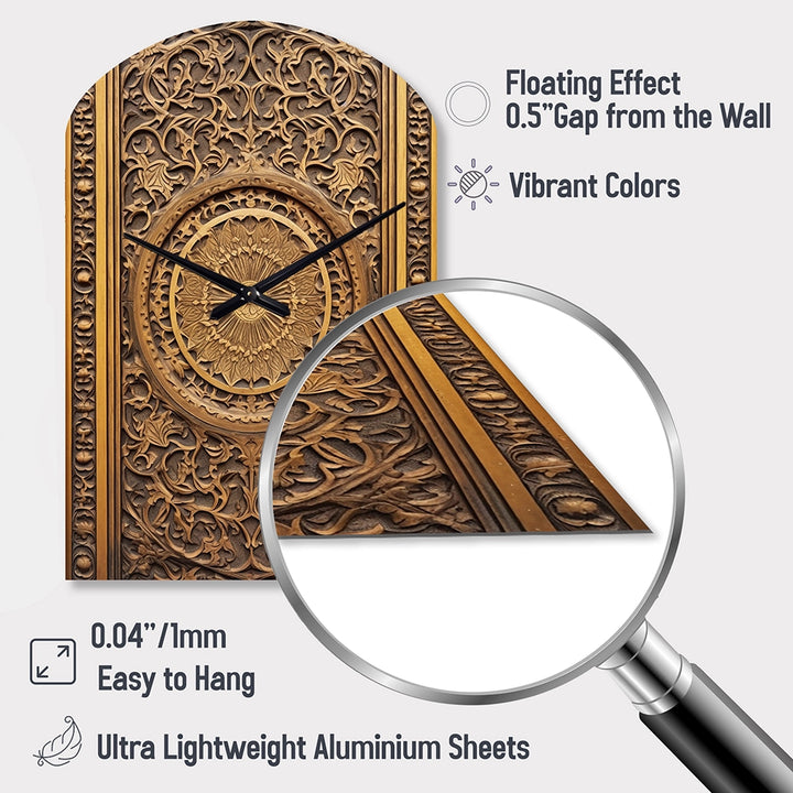 Old Carved Wooden Door VIII - Asymmetric Metal Wall Clock