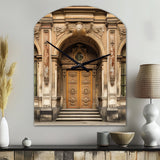 Old Wooden Door With Carvings in Paris, France II - Asymmetric Metal Wall Clock