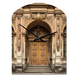 Old Wooden Door With Carvings in Paris, France II - Asymmetric Metal Wall Clock