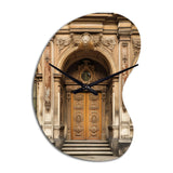 Old Wooden Door With Carvings in Paris, France II - Asymmetric Metal Wall Clock