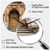 Old Wooden Door With Carvings in Paris, France II - Asymmetric Metal Wall Clock