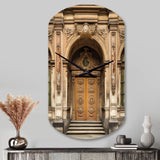 Old Wooden Door With Carvings in Paris, France II - Asymmetric Metal Wall Clock