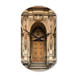 Old Wooden Door With Carvings in Paris, France II - Asymmetric Metal Wall Clock