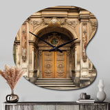 Old Wooden Door With Carvings in Paris, France II - Asymmetric Metal Wall Clock