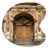 Old Wooden Door With Carvings in Paris, France II - Asymmetric Metal Wall Clock