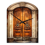 Old Wooden Door With Carvings in Paris, France III - Asymmetric Metal Wall Clock