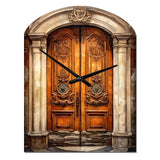 Old Wooden Door With Carvings in Paris, France III - Asymmetric Metal Wall Clock
