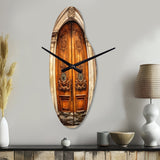 Old Wooden Door With Carvings in Paris, France III - Asymmetric Metal Wall Clock