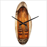 Old Wooden Door With Carvings in Paris, France III - Asymmetric Metal Wall Clock