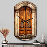 Old Wooden Door With Carvings in Paris, France III - Asymmetric Metal Wall Clock