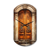 Old Wooden Door With Carvings in Paris, France III - Asymmetric Metal Wall Clock