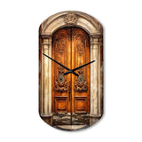 Old Wooden Door With Carvings in Paris, France III - Asymmetric Metal Wall Clock