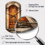Old Wooden Door With Carvings in Paris, France III - Asymmetric Metal Wall Clock