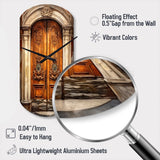 Old Wooden Door With Carvings in Paris, France III - Asymmetric Metal Wall Clock