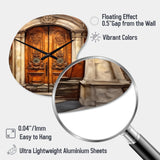 Old Wooden Door With Carvings in Paris, France III - Asymmetric Metal Wall Clock
