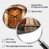 Old Wooden Door With Carvings in Paris, France III - Asymmetric Metal Wall Clock