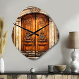 Old Wooden Door With Carvings in Paris, France III - Asymmetric Metal Wall Clock