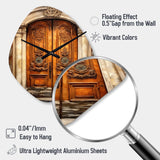 Old Wooden Door With Carvings in Paris, France III - Asymmetric Metal Wall Clock