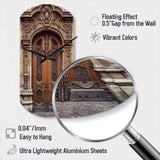 Old Wooden Door With Carvings in Paris, France IV - Asymmetric Metal Wall Clock