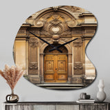 Old Wooden Door With Carvings in Paris, France V - Asymmetric Metal Wall Clock