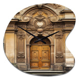 Old Wooden Door With Carvings in Paris, France V - Asymmetric Metal Wall Clock