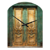Old Wooden Door With Carvings in Paris, France VI - Asymmetric Metal Wall Clock