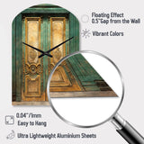 Old Wooden Door With Carvings in Paris, France VI - Asymmetric Metal Wall Clock