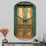 Old Wooden Door With Carvings in Paris, France VI - Asymmetric Metal Wall Clock