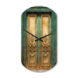 Old Wooden Door With Carvings in Paris, France VI - Asymmetric Metal Wall Clock