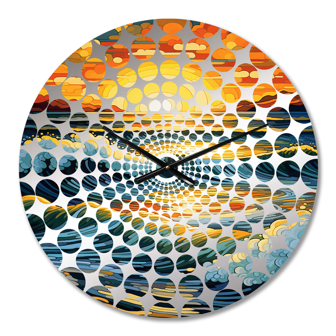 Bright Sunset Of Waves Breaking At The Shore III - Beach Metal Wall Clock