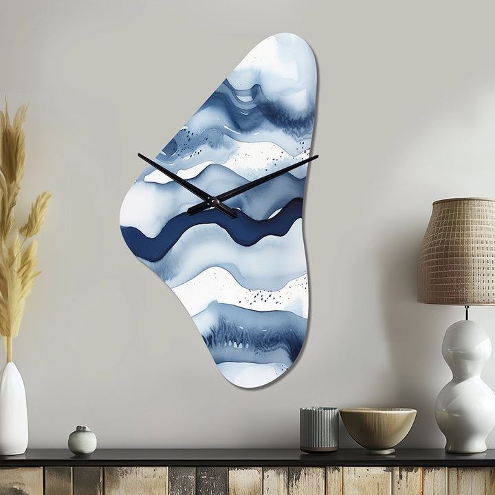 Abstract Classic Blue Waves III - Asymmetric Metal Wall Clock