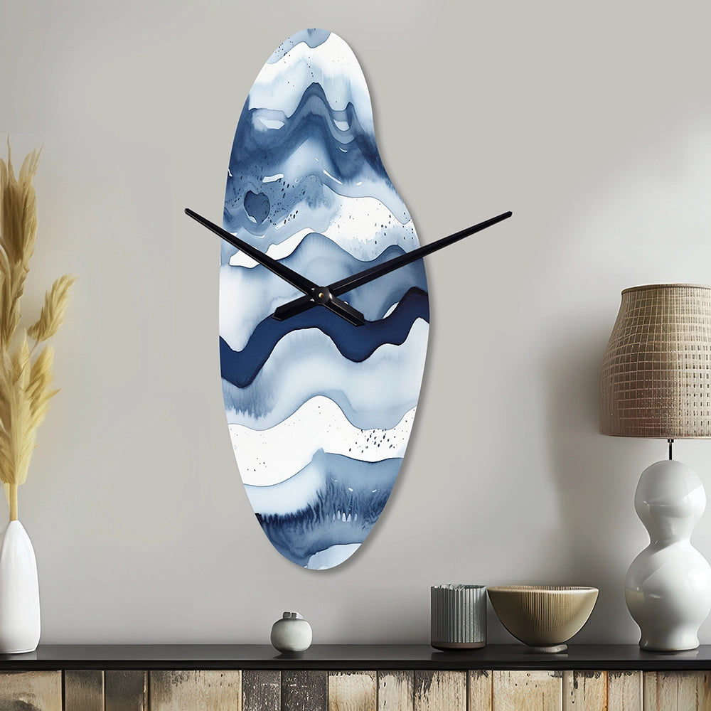 Abstract Classic Blue Waves III - Asymmetric Metal Wall Clock
