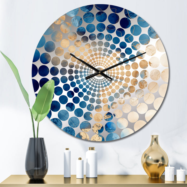 Blue and Gold Marble Clouds VII - Abstract Metal Wall Clock