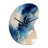 Blue and Gold Marble Clouds VIII - Asymmetric Metal Wall Clock