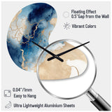 Blue and Gold Marble Clouds VIII - Asymmetric Metal Wall Clock