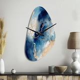Blue and Gold Marble Clouds VIII - Asymmetric Metal Wall Clock