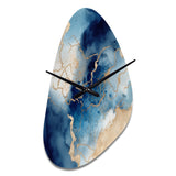 Blue and Gold Marble Clouds VIII - Asymmetric Metal Wall Clock