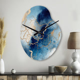 Blue and Gold Marble Clouds VIII - Asymmetric Metal Wall Clock