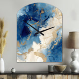 Blue and Gold Marble Clouds X - Asymmetric Metal Wall Clock