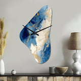 Blue and Gold Marble Clouds X - Asymmetric Metal Wall Clock