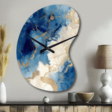 Blue and Gold Marble Clouds X - Asymmetric Metal Wall Clock