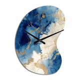 Blue and Gold Marble Clouds X - Asymmetric Metal Wall Clock
