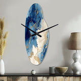 Blue and Gold Marble Clouds X - Asymmetric Metal Wall Clock