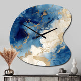 Blue and Gold Marble Clouds X - Asymmetric Metal Wall Clock