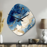 Blue and Gold Marble Clouds X - Asymmetric Metal Wall Clock