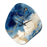 Blue and Gold Marble Clouds X - Asymmetric Metal Wall Clock