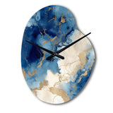 Blue and Gold Marble Clouds X - Asymmetric Metal Wall Clock