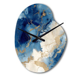Blue and Gold Marble Clouds X - Asymmetric Metal Wall Clock